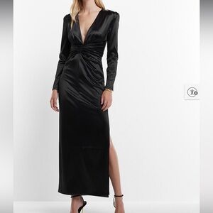 Express Black Satin Long Sleeve Dress